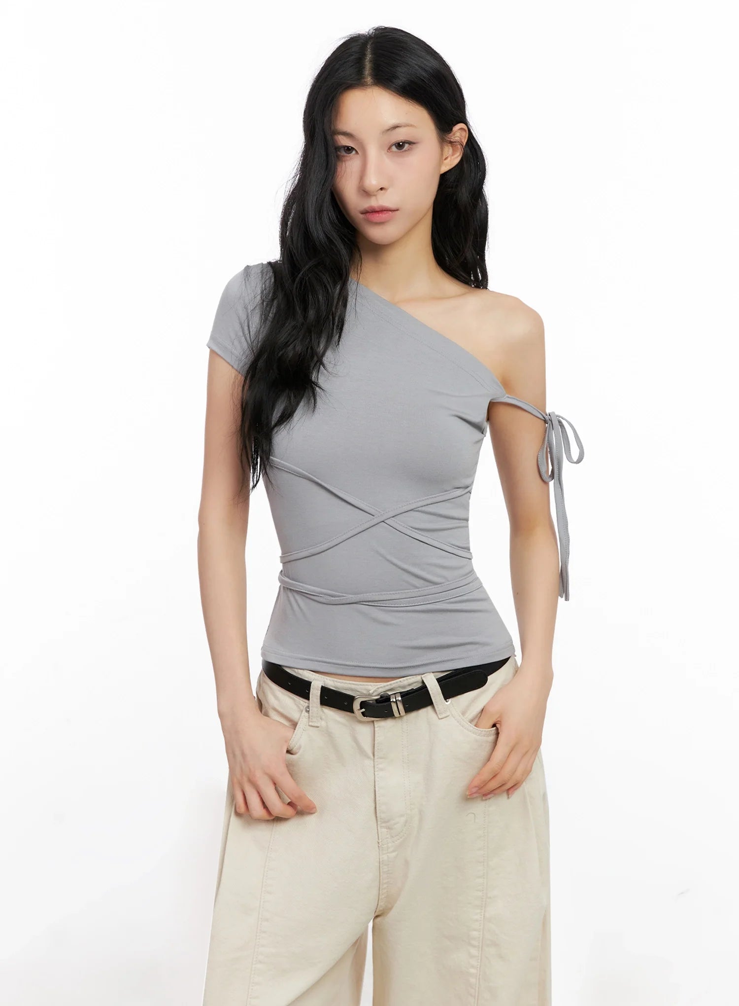 Asymmetric Strap Off-Shoulder Top IG508