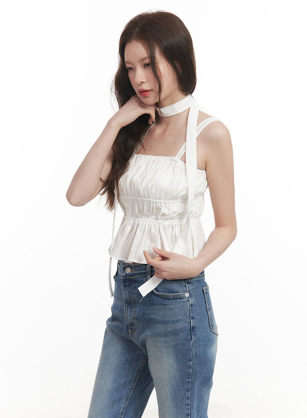 Flirty Frill Crop Cami Top with Scarf CA501