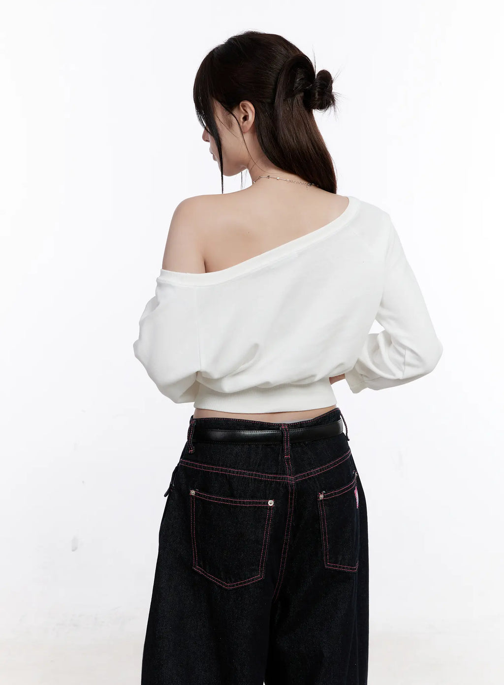 Cat Print Off-Shoulder Cropped Sweatshirt CO501