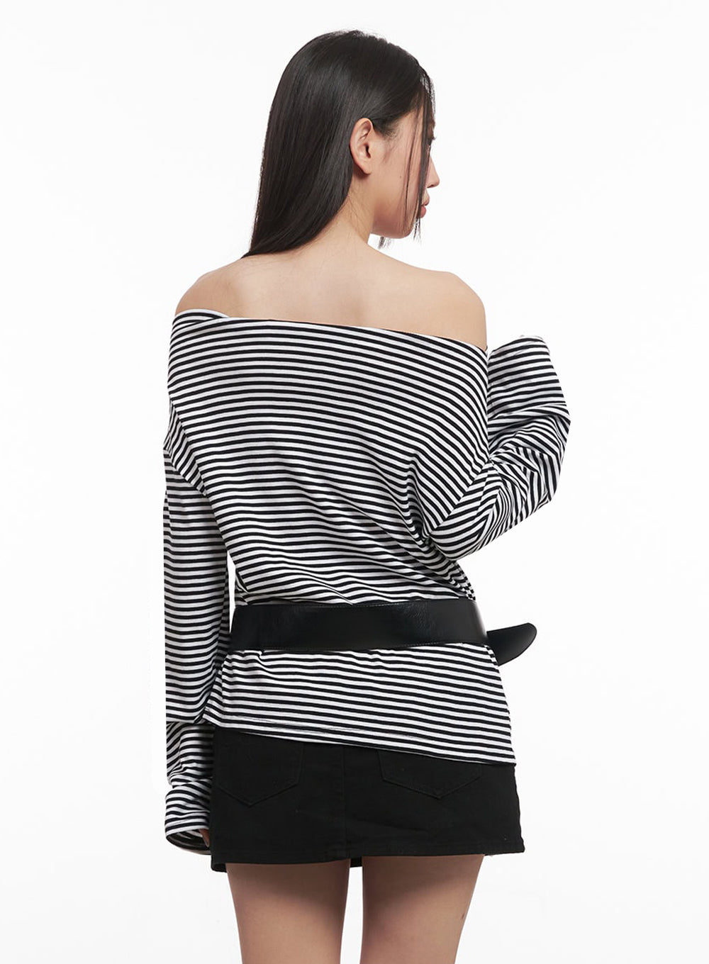 Stripe Long-Sleeve Off-Shoulder Top IM524