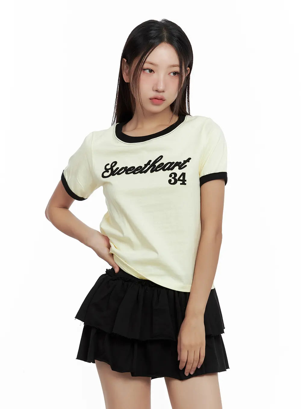 Contrast Text Cropped Tee CL508