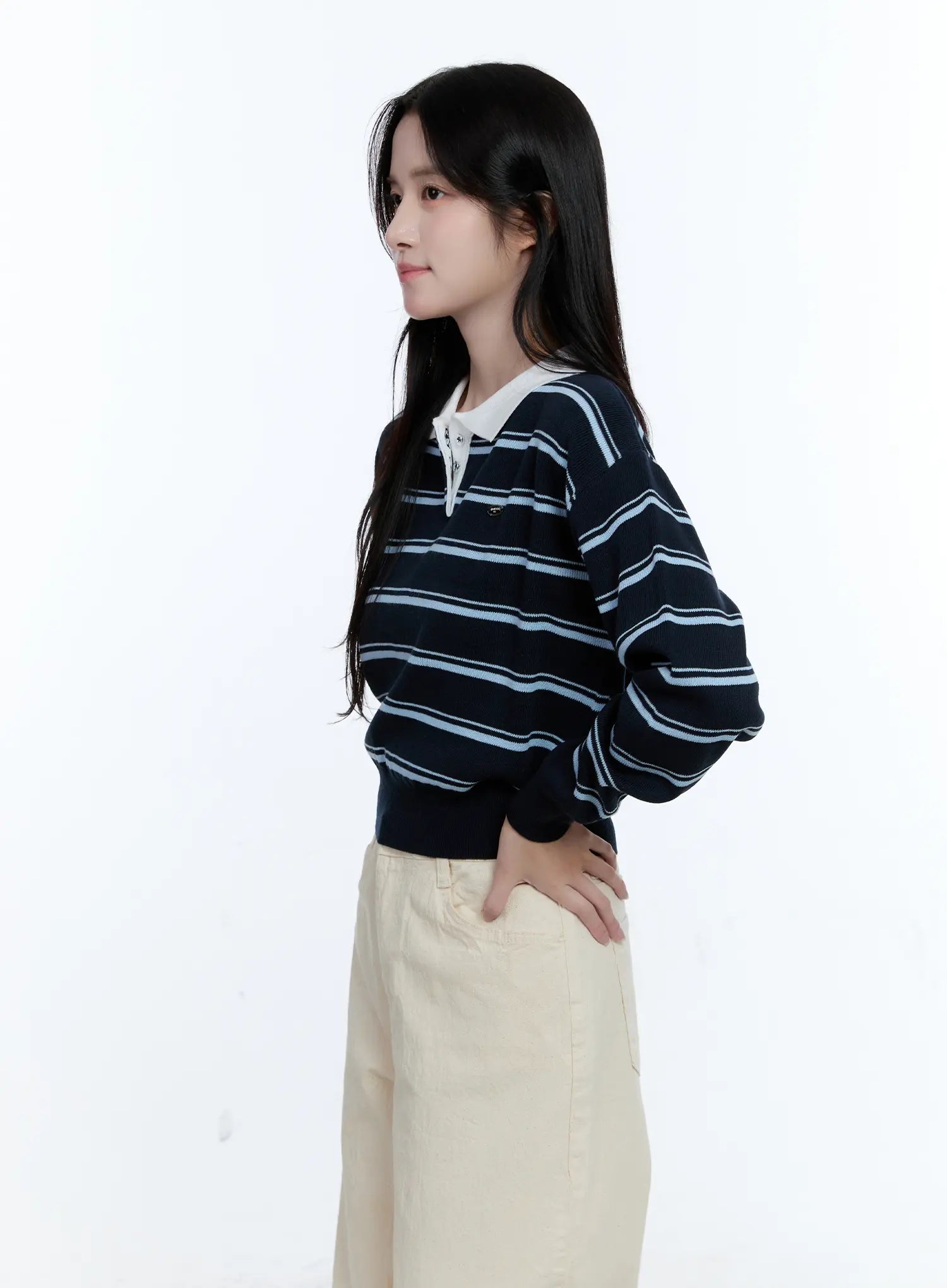 Striped Collared Long Sleeve Top CG513