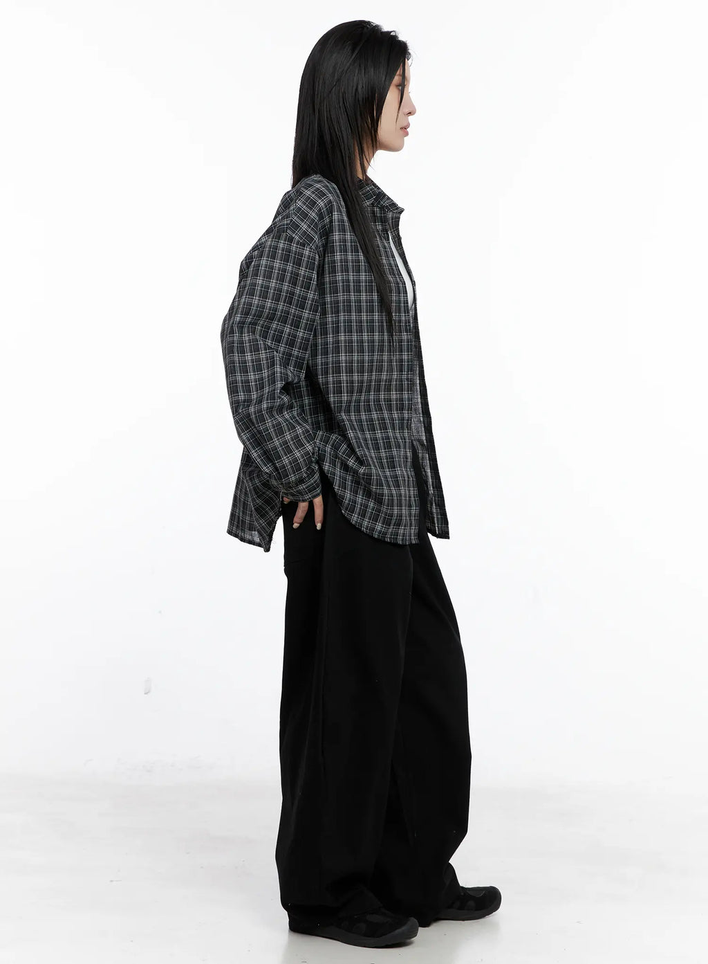 Oversized Plaid Button Up Shirt CS512