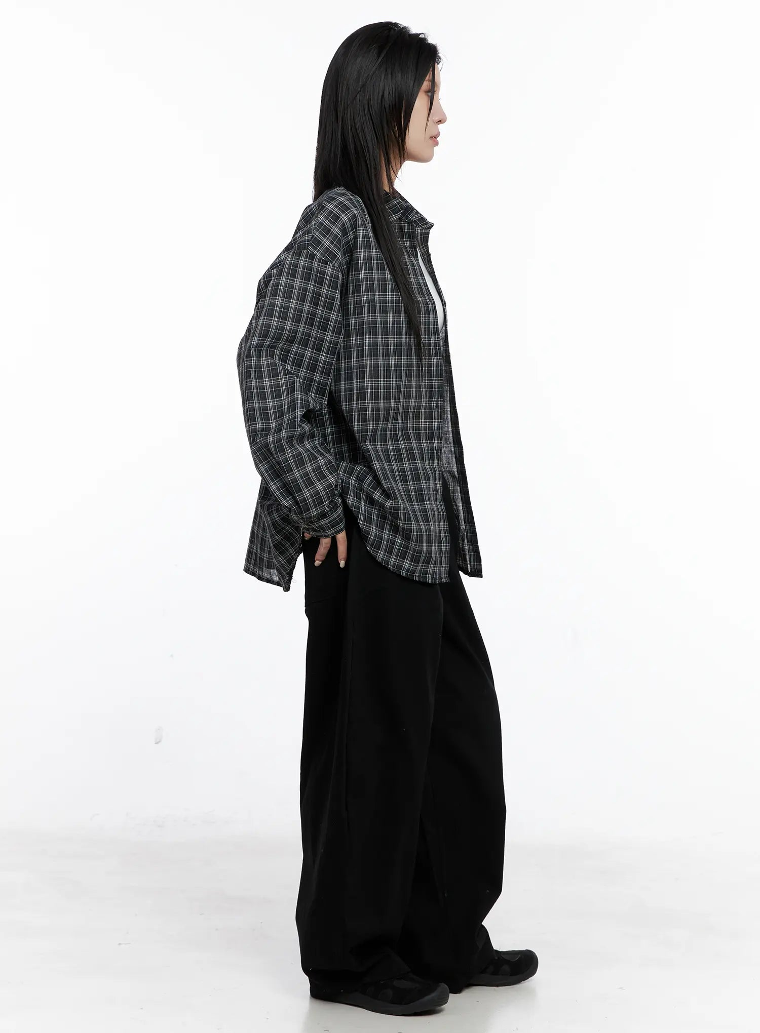 Oversized Plaid Button Up Shirt CS512