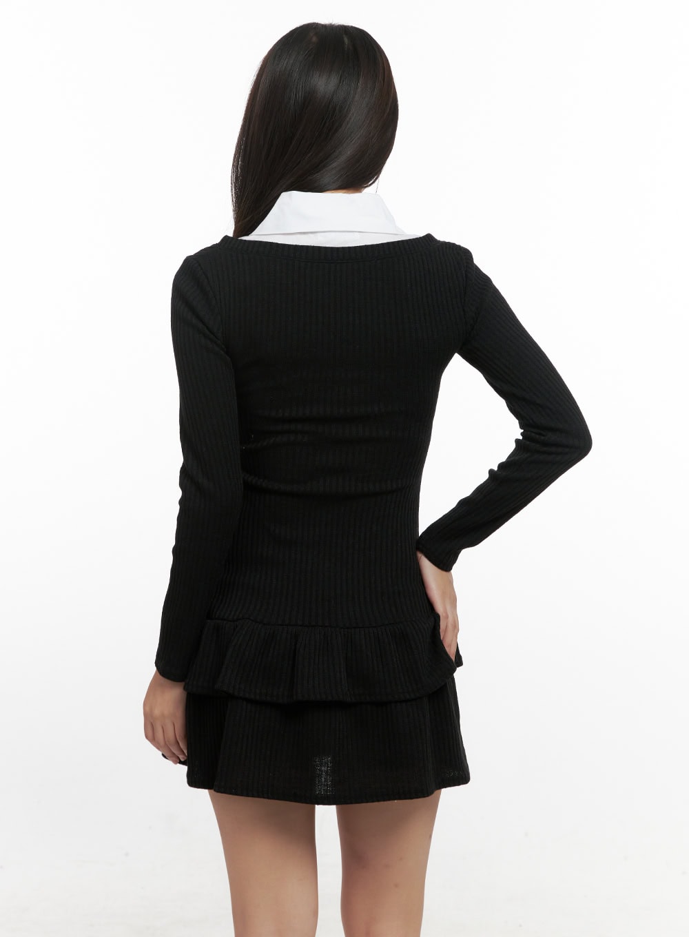 Solid Print Flare Collar Dress CN415