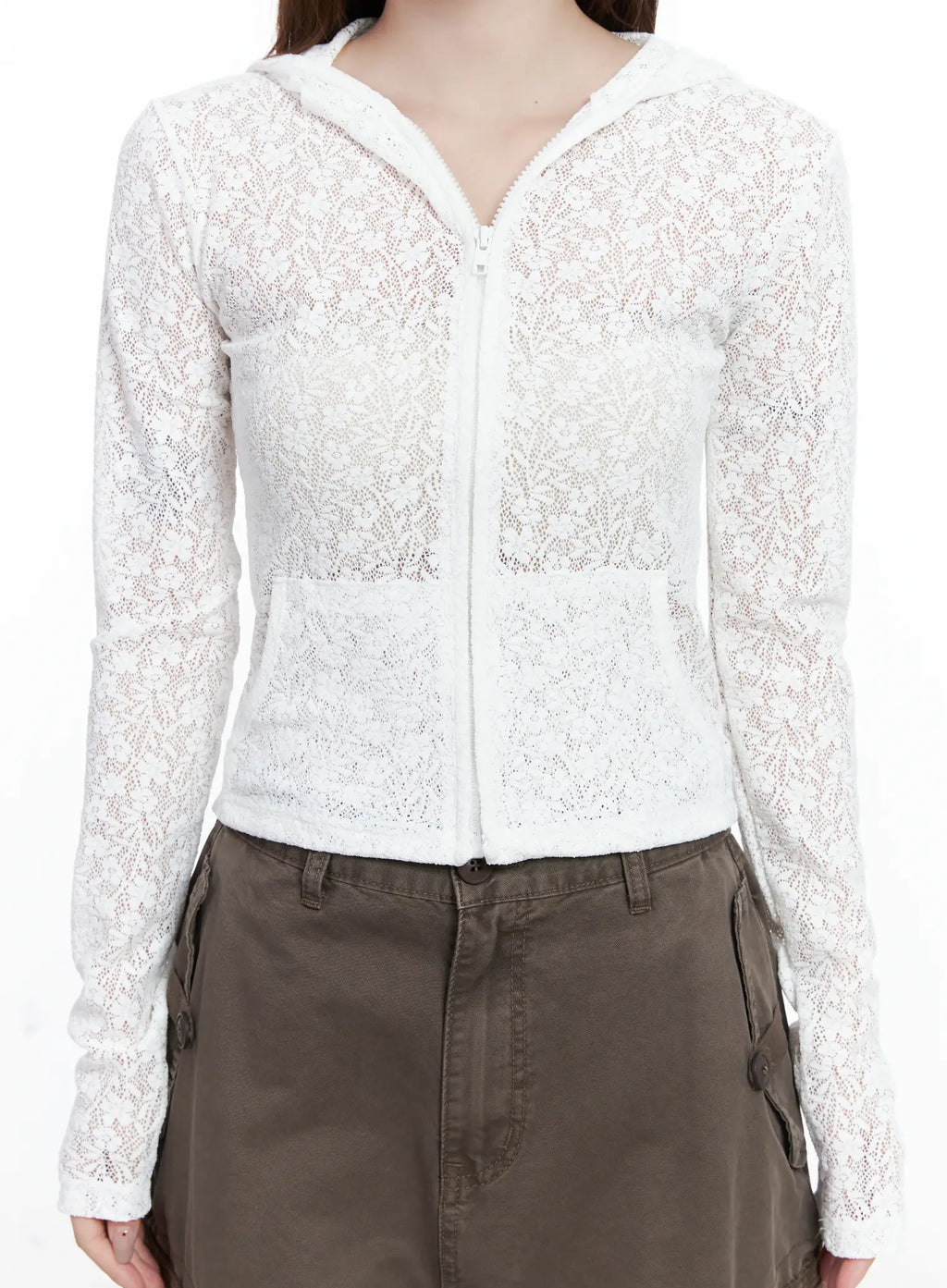 Lace Sheer Zip-Up Hoodie CS501
