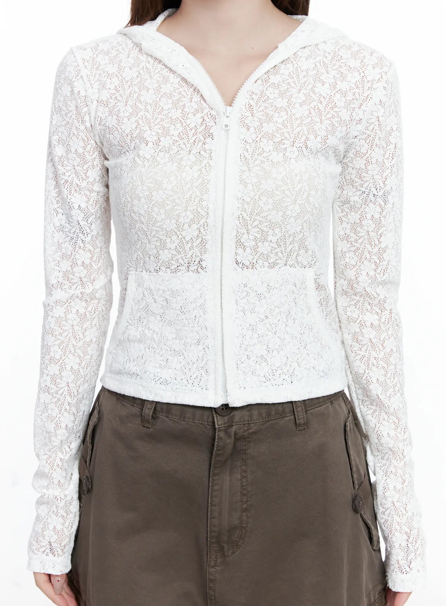 Lace Sheer Zip-Up Hoodie CS501
