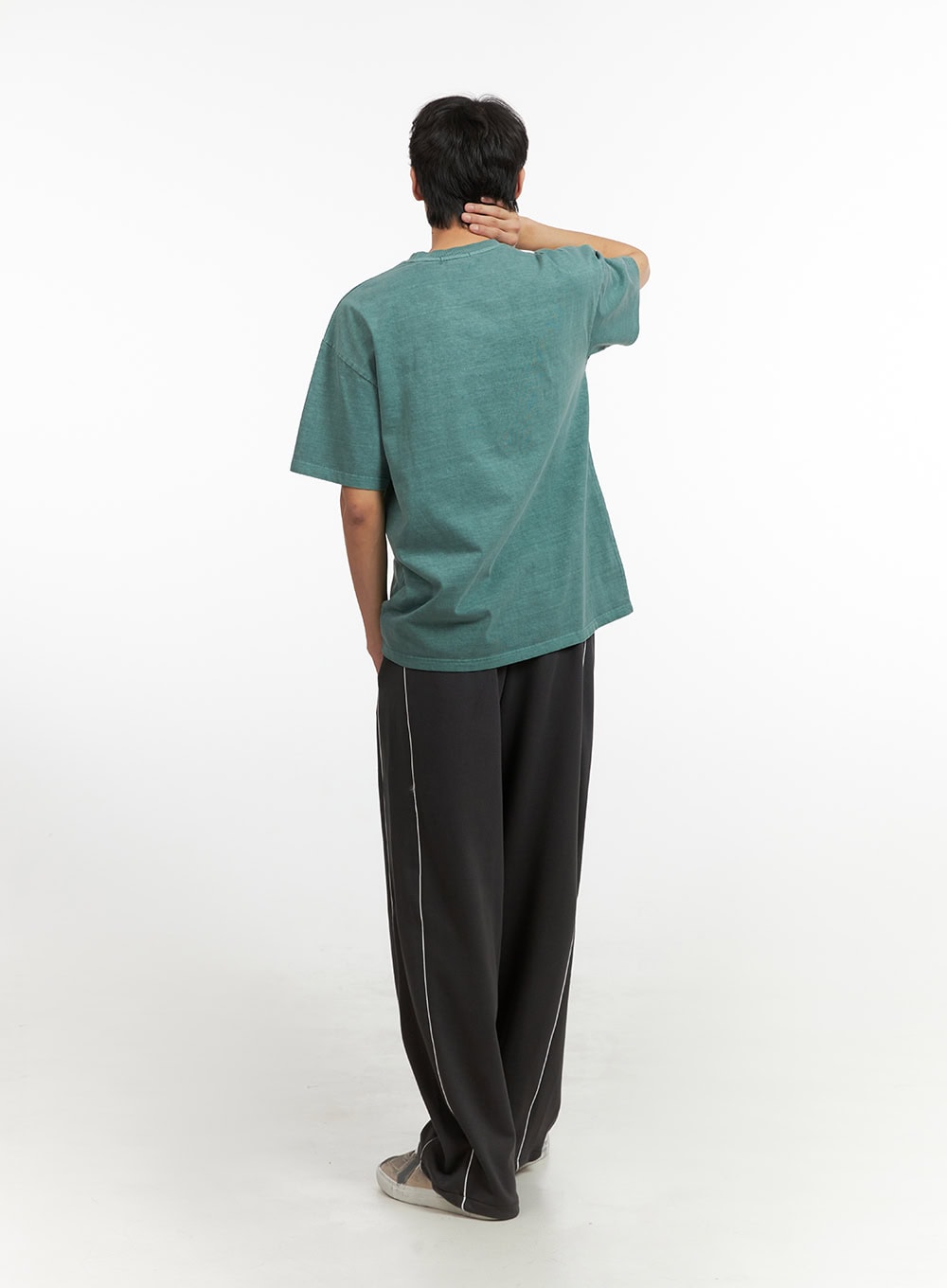 Men's Cotton Washed Round Neck T-Shirt (Green) IU405