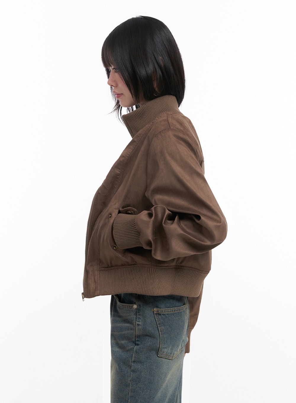 Zip-Up Suede Bomber Jacket ID402