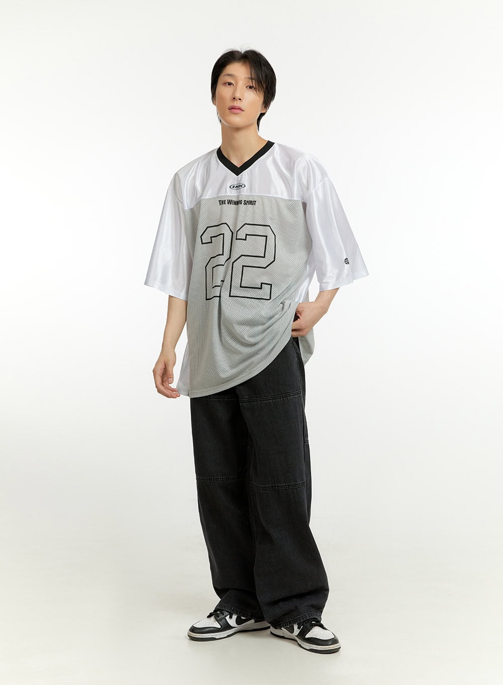 Men's Mesh Lettering V-Neck T-Shirt IL418