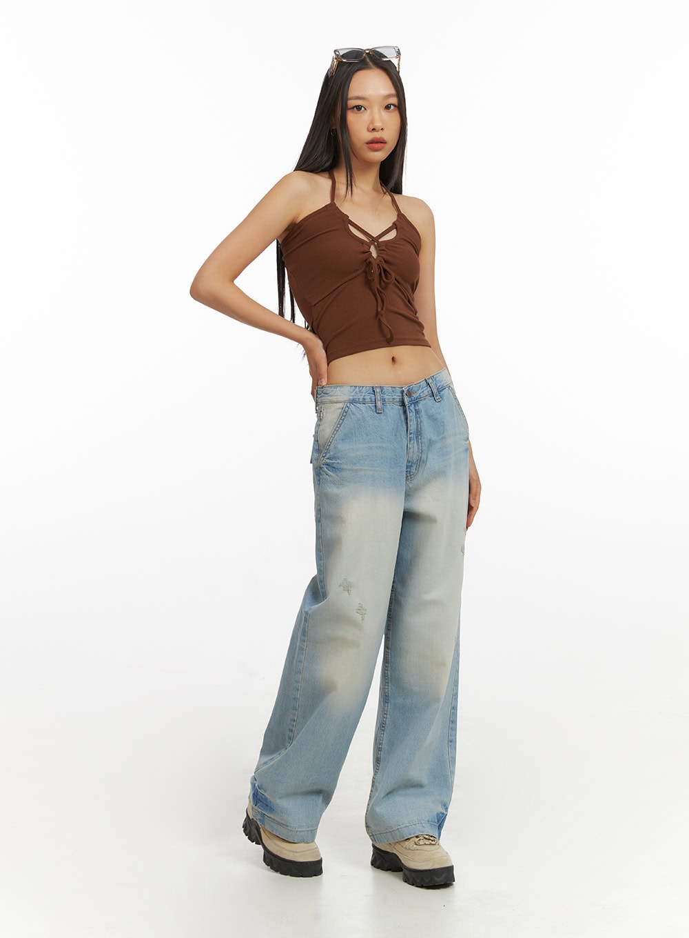 Halter Neck Shirred Crop Cami Top IY422