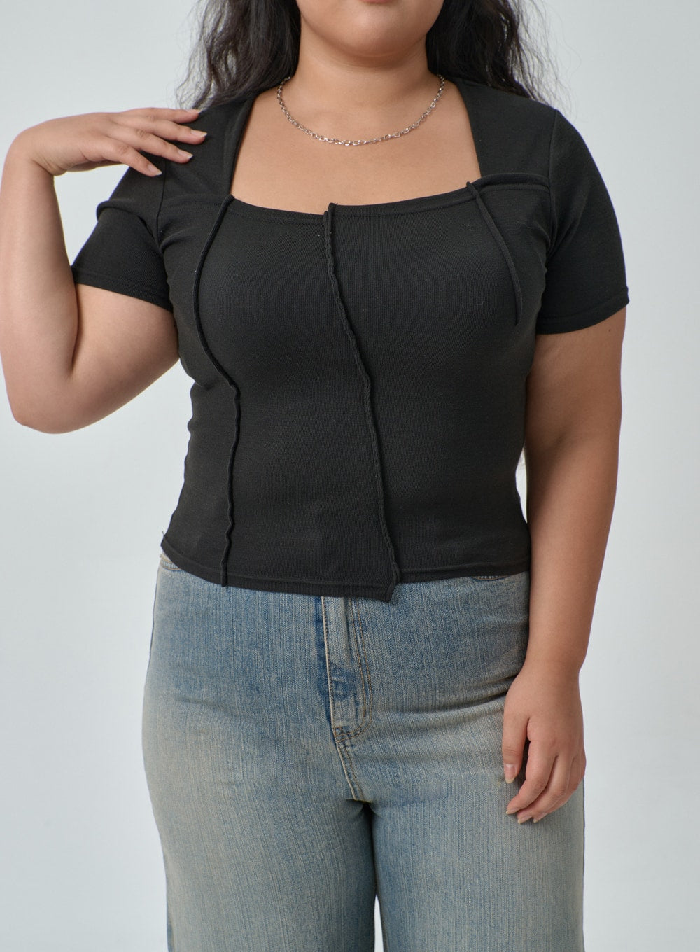 Plus Square Neck Crop T-Shirt IF317