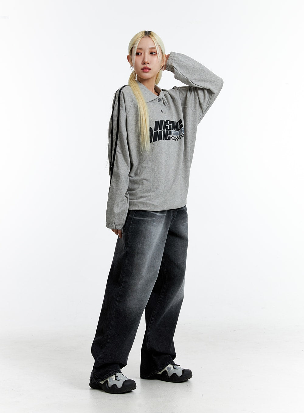 Oversized Old School Graphic Polo Sweatshirt ID315