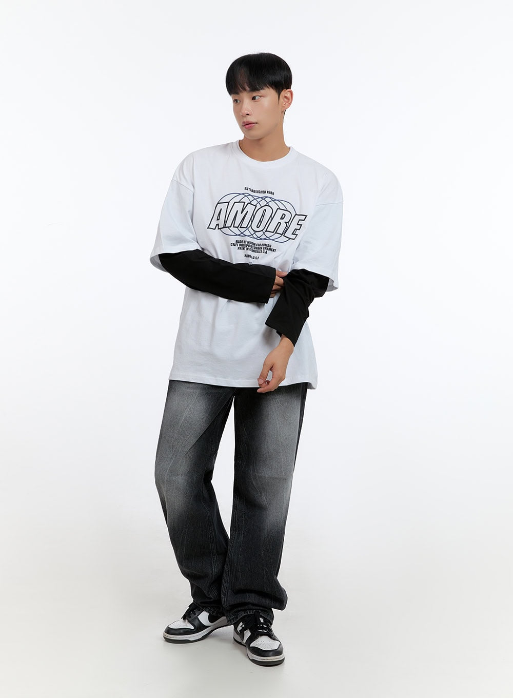 Men's Oversize Cotton Graphic Layered T-Shirt IS413