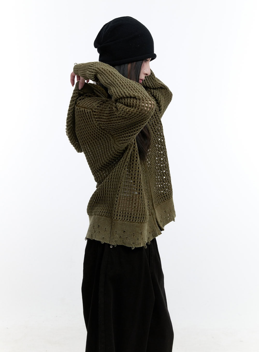 Damaged Mesh Zip-Up Hoodie CJ521