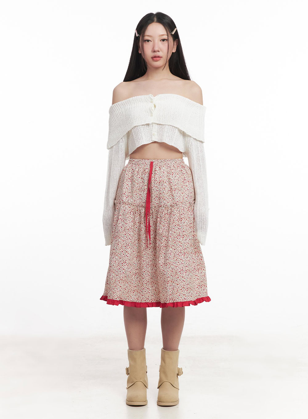 Picnic Floral Flare Midi Skirt IM528