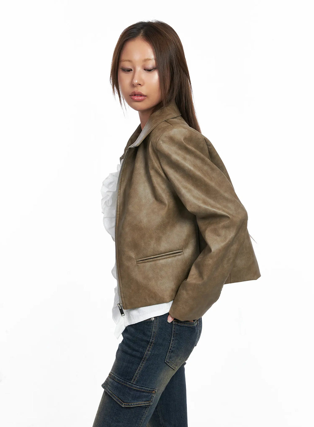 Cropped Faux Leather Jacket CO513