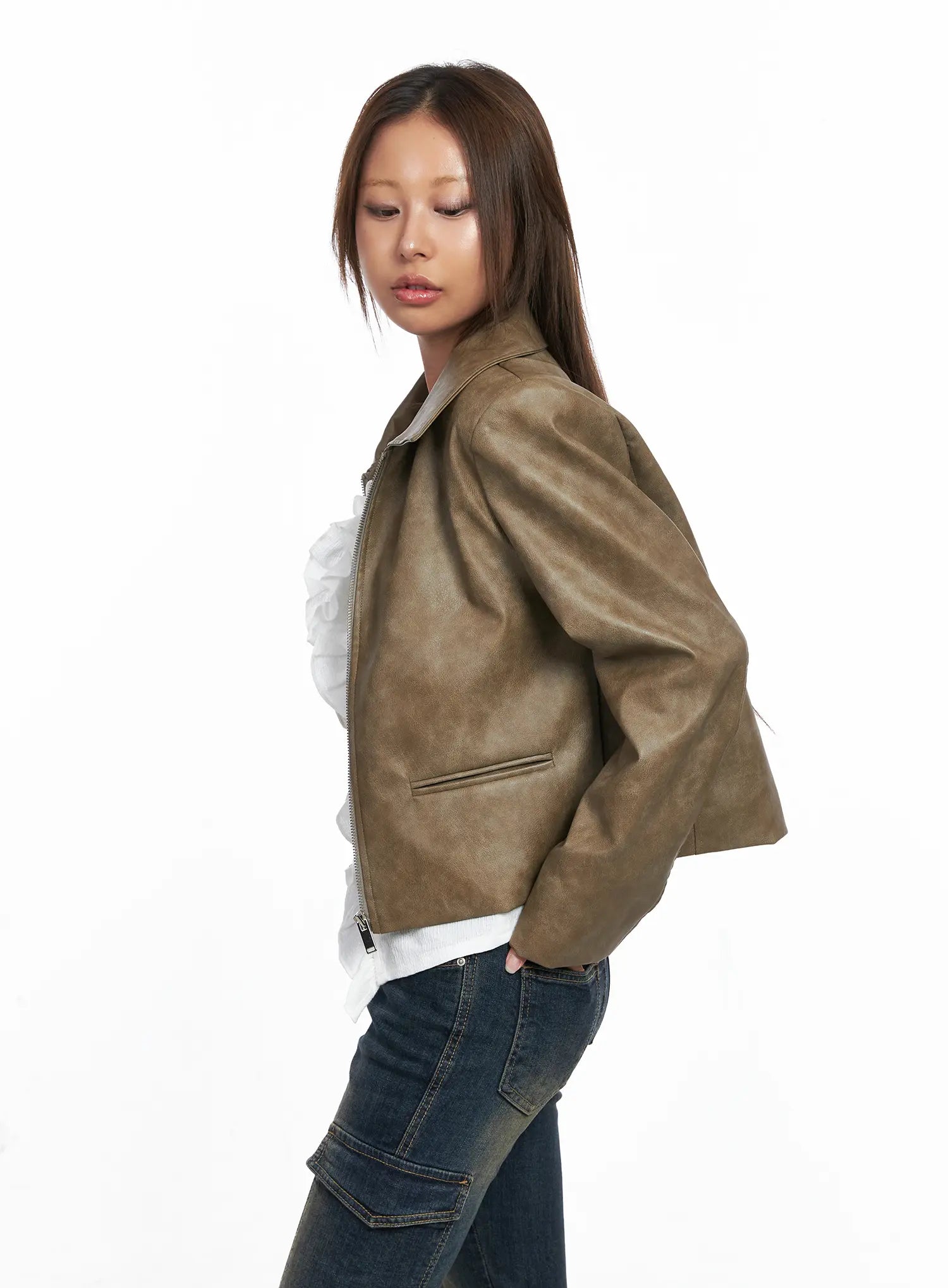 Cropped Faux Leather Jacket CO513