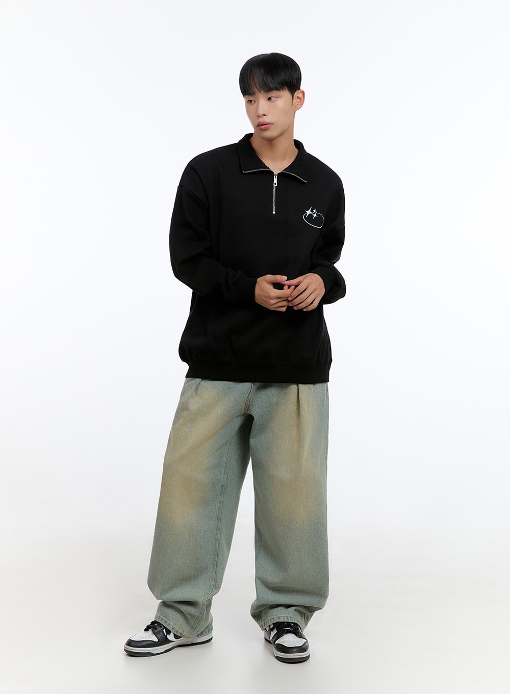 Men's Classic Cotton Half-Zip Graphic Hoodie (Black) IS413