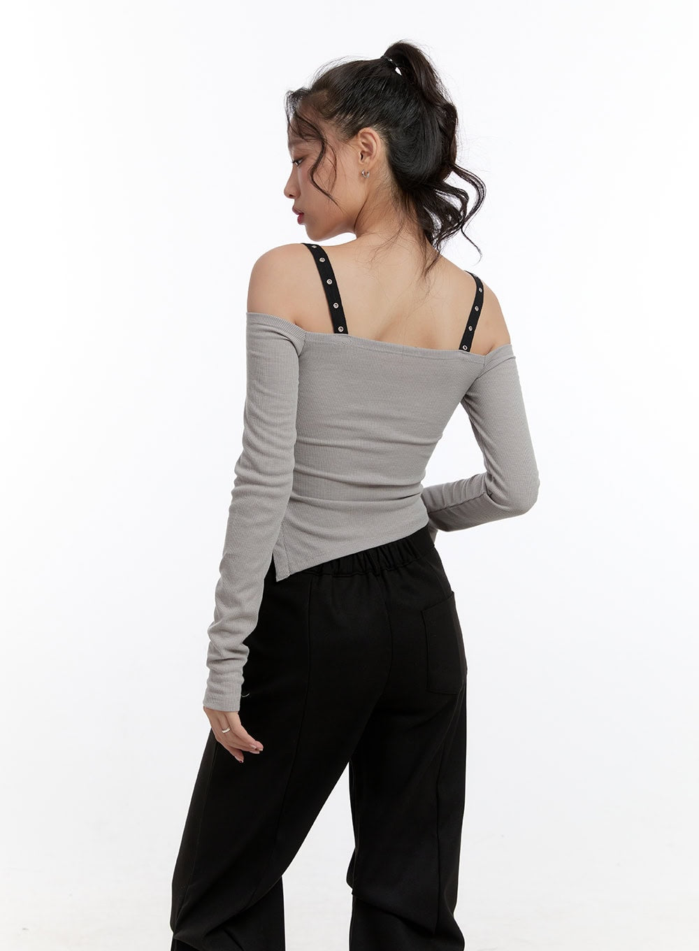 Eyelit Strap Off-Shoulder Crop Top CN421