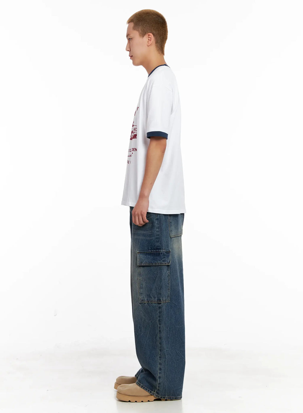 Men's Wide-Leg Cargo Denim Jeans IL518