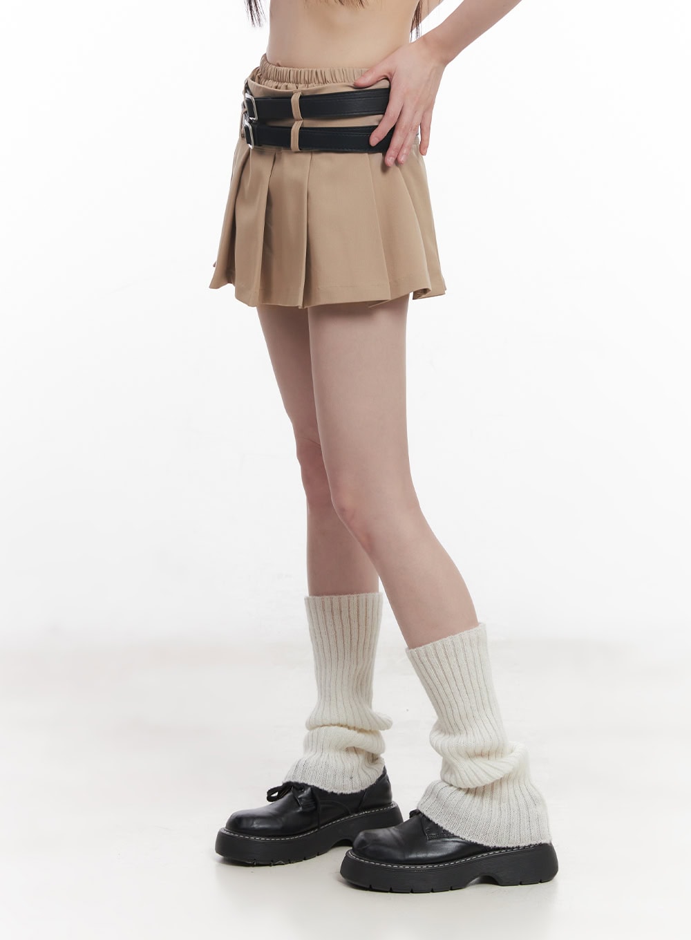 Double Belt Pleated Mini Skirt CU506