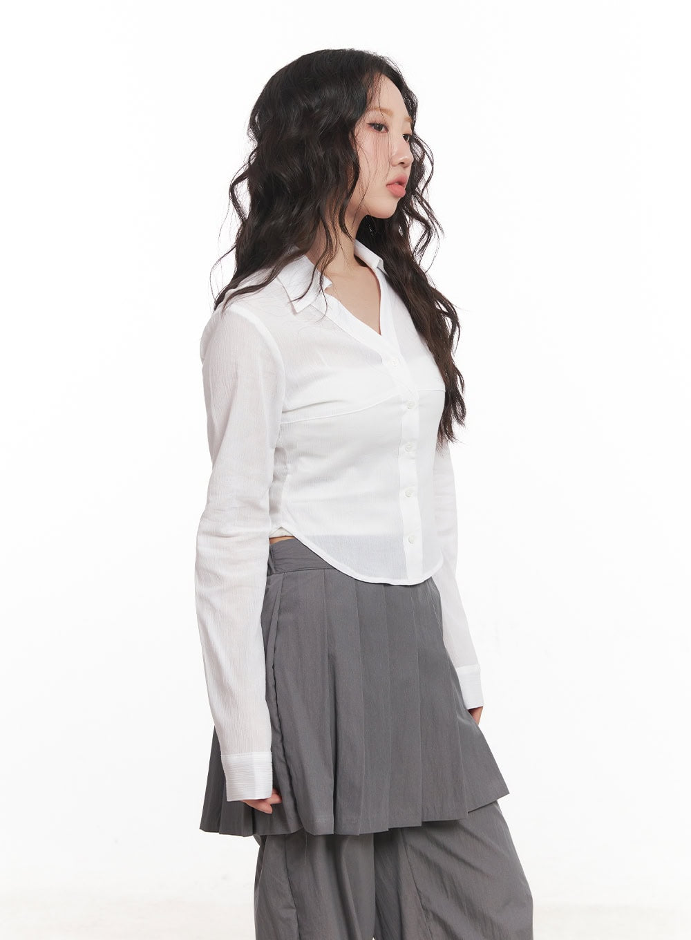 Sheer Collared Button-Down Shirt CA518