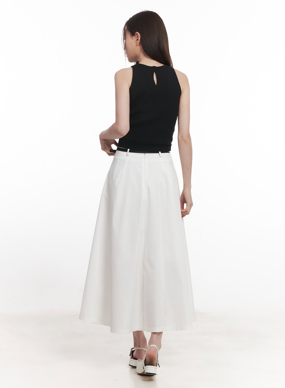 Flowy Pintuck Flare Maxi Skirt with Belt CA501