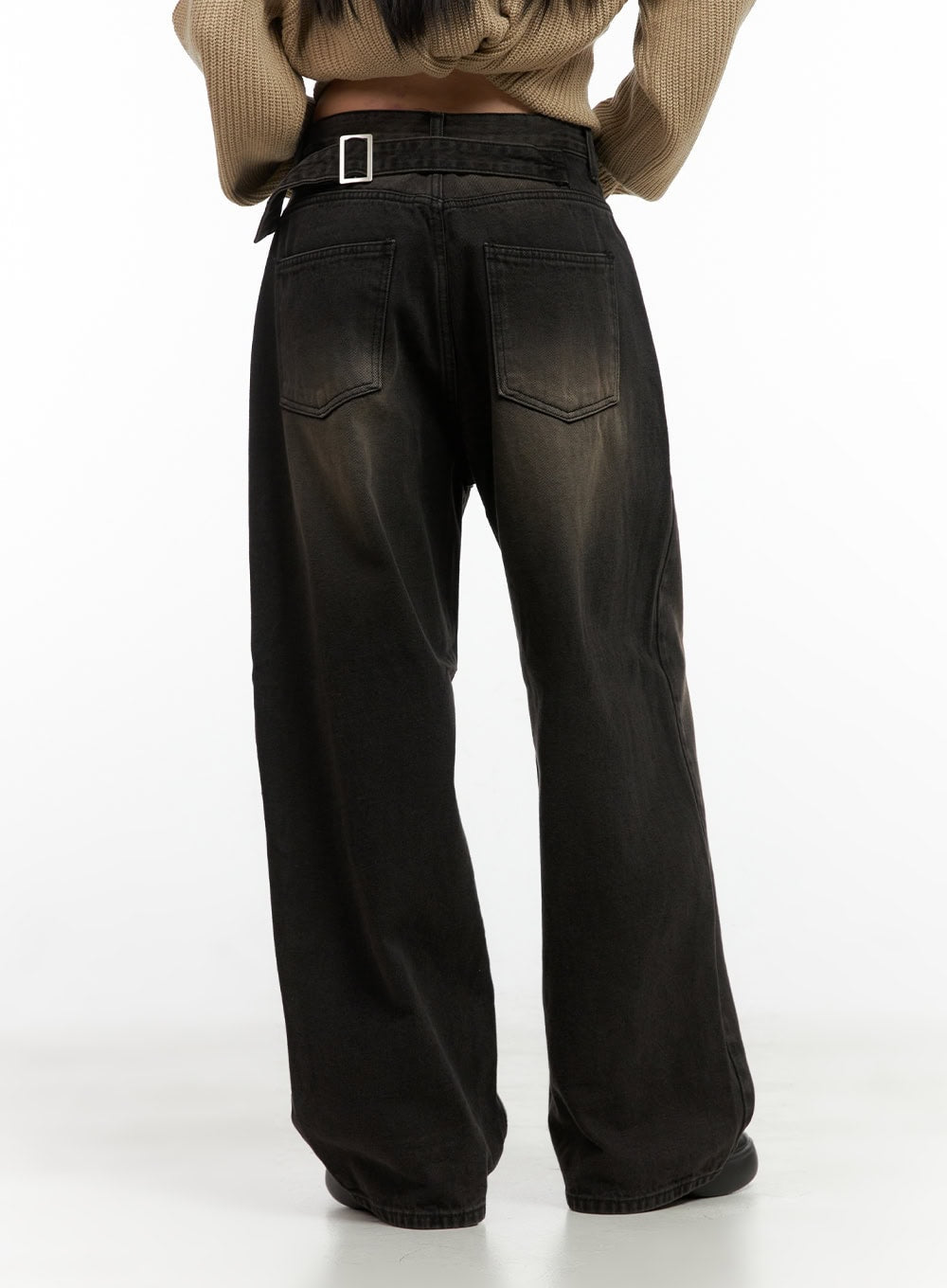 Mabel Buckle Washed Wide-Leg Jeans CO424