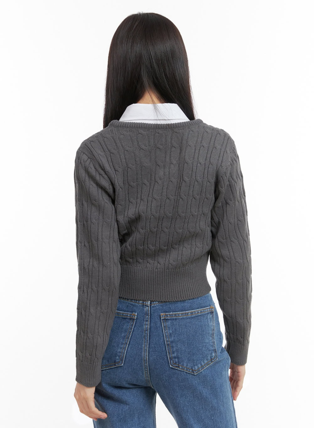 Slim V-Neck Cable Knit Sweater OO416