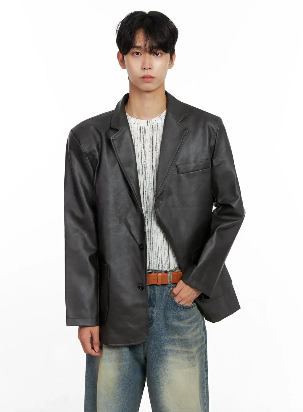 Men's Faux Leather Blazer Jacket IO516