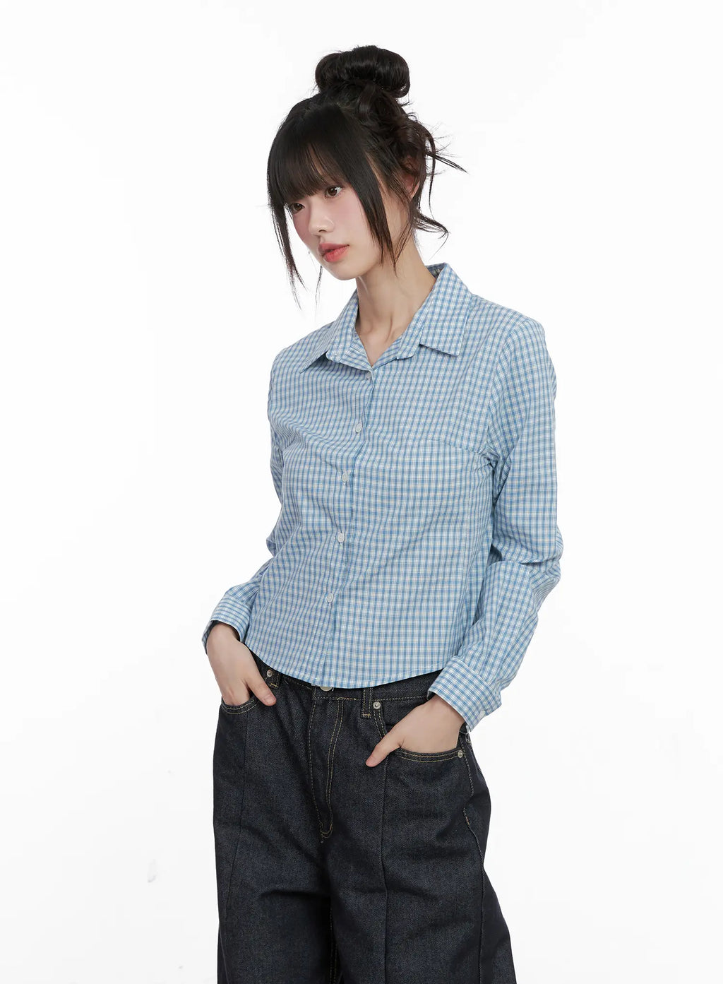 Plaid Button-Up Crop Shirt CG518