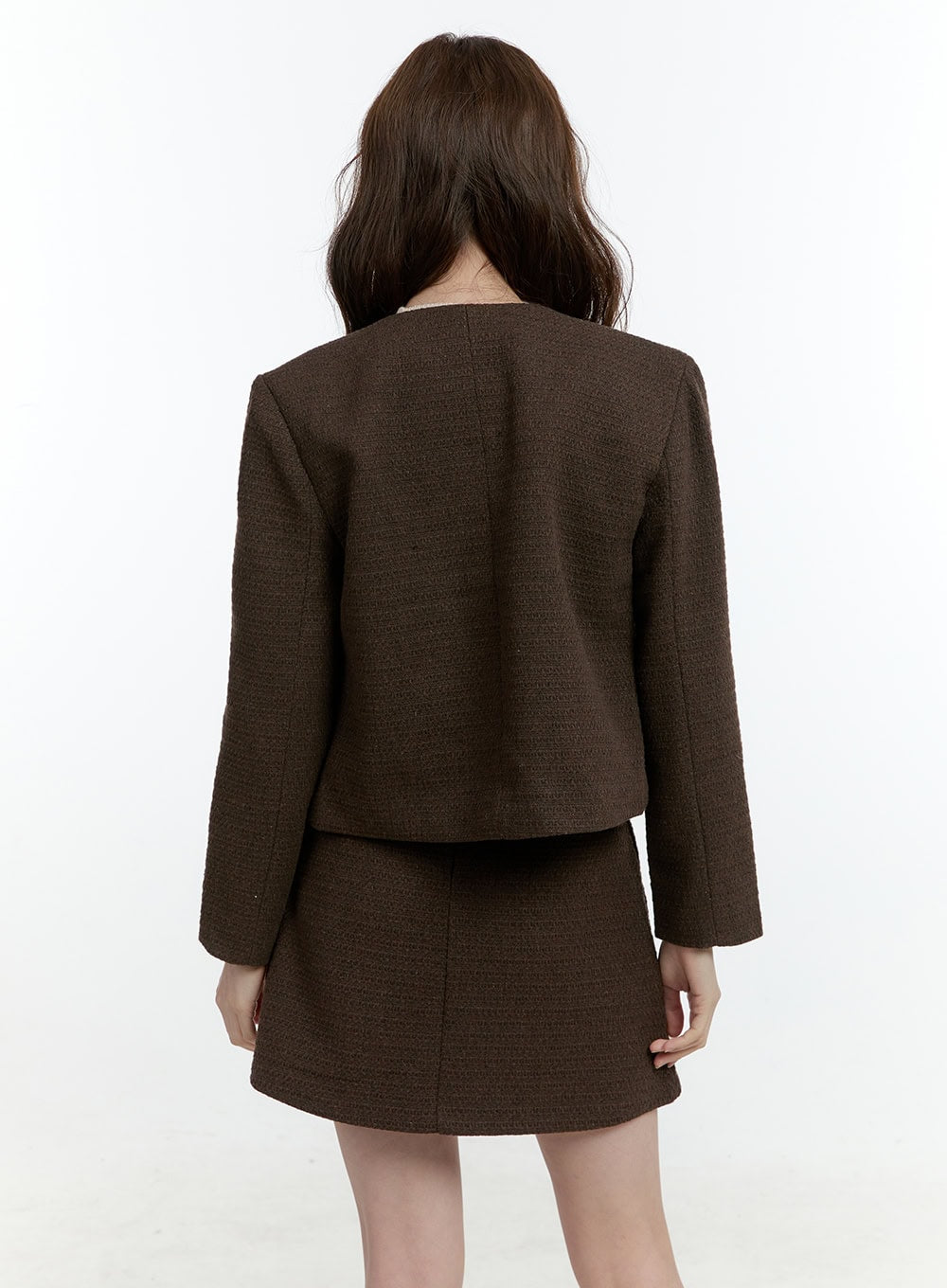 Classic Tweed Collarless Buttoned Jacket CF504