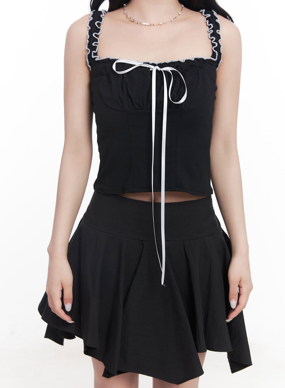 Shirred Ribbon Crop Tank Top CY527