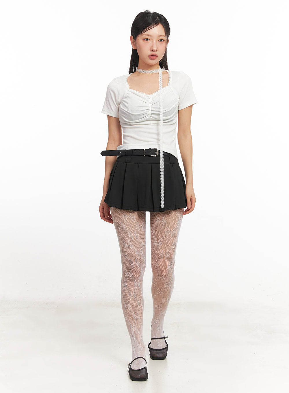 Belt Pleated Mini Skirt IA524