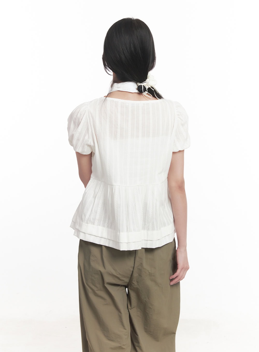 Puff-Sleeve Blouse & Scarf Set CA510