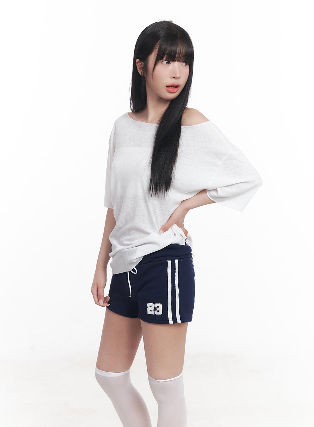 Sheer Loose-Fit Off-Shoulder Top CY527