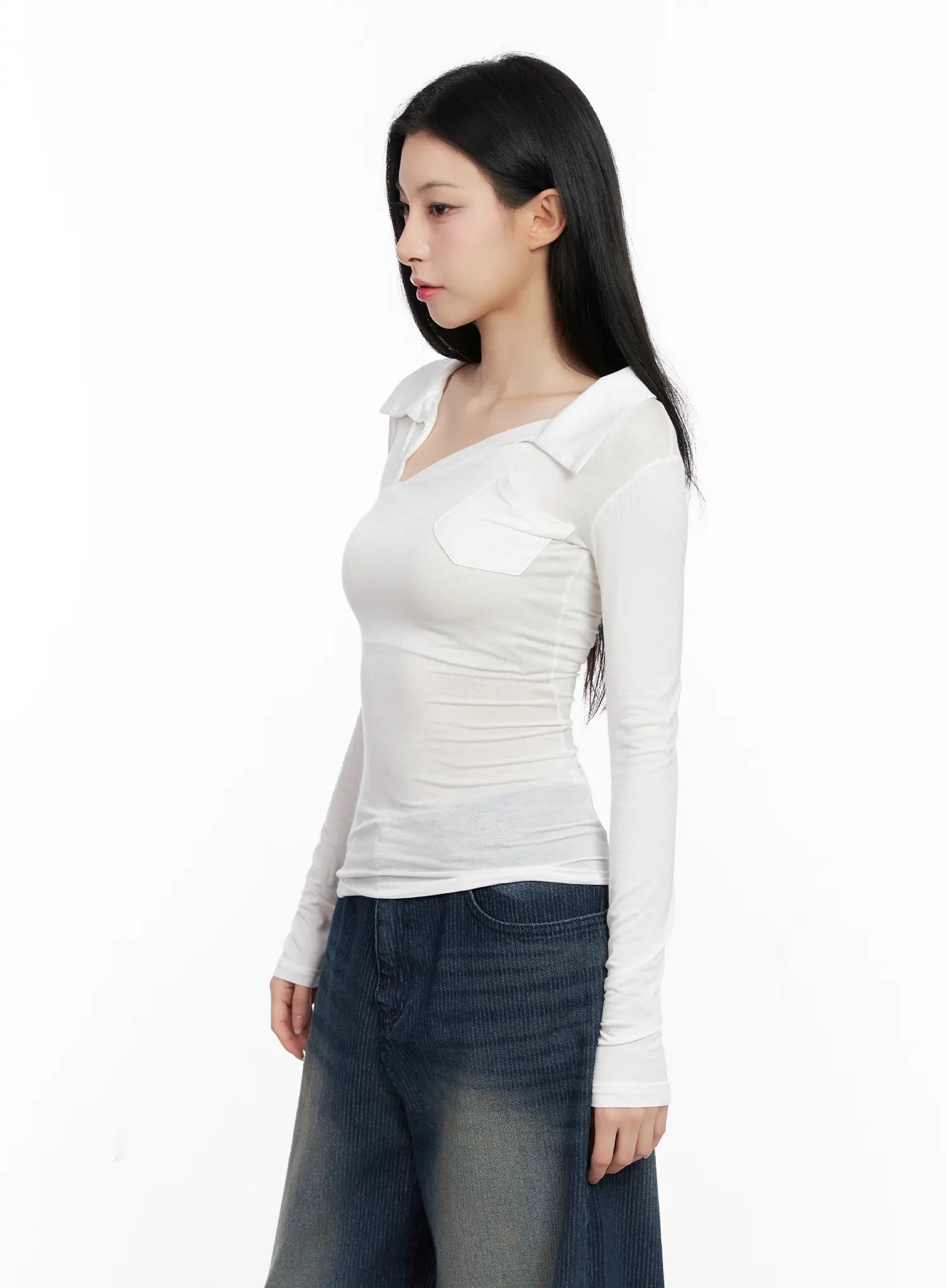 Asymmetrical Collar Slim Fit Long Sleeve Top CG526