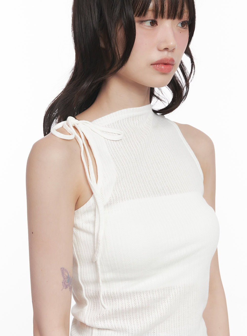 Ribbon-Tie Asymmetric Halter Top CY521