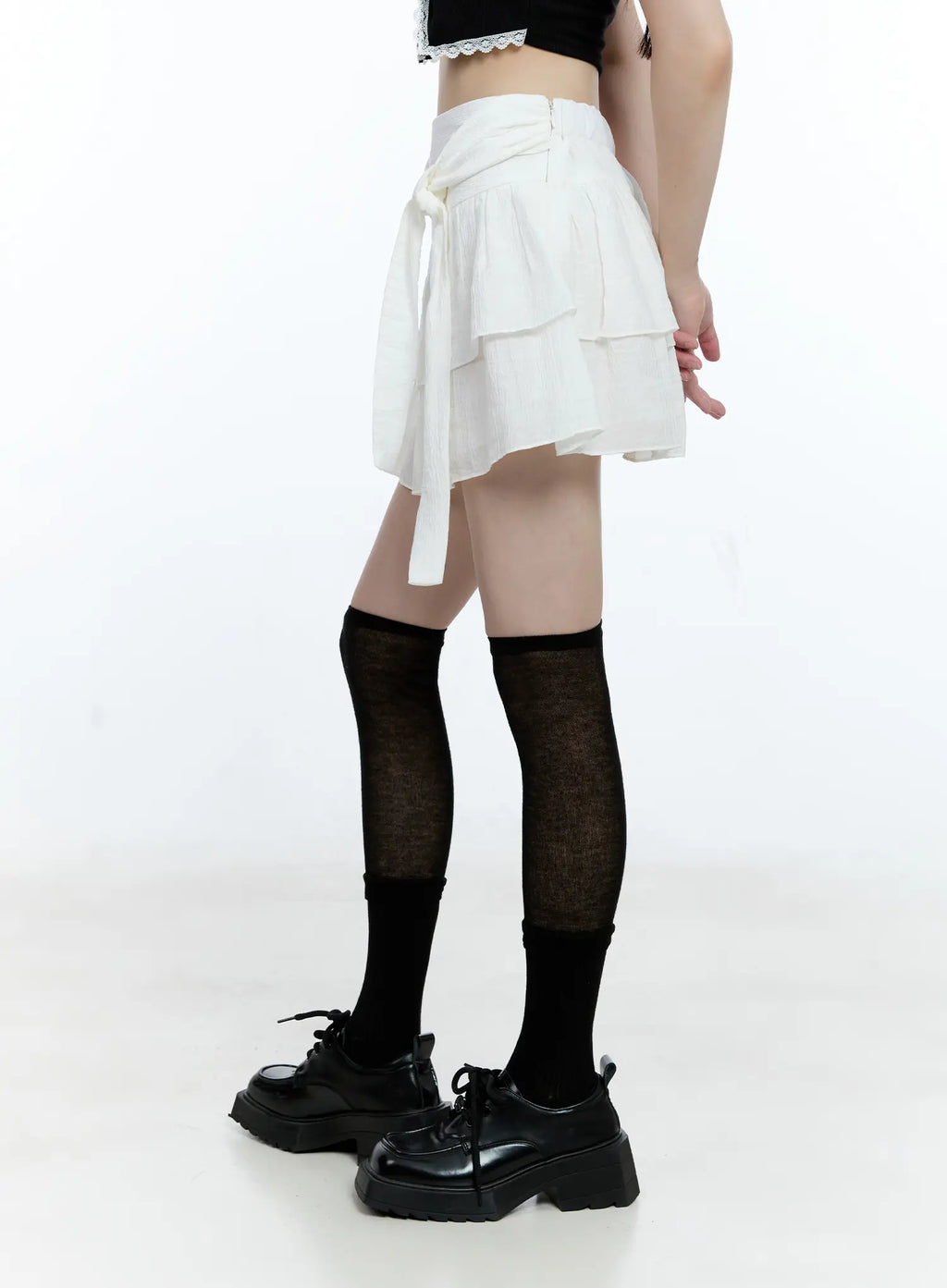 Ribbon-Tie Tiered Mini Skirt CG511