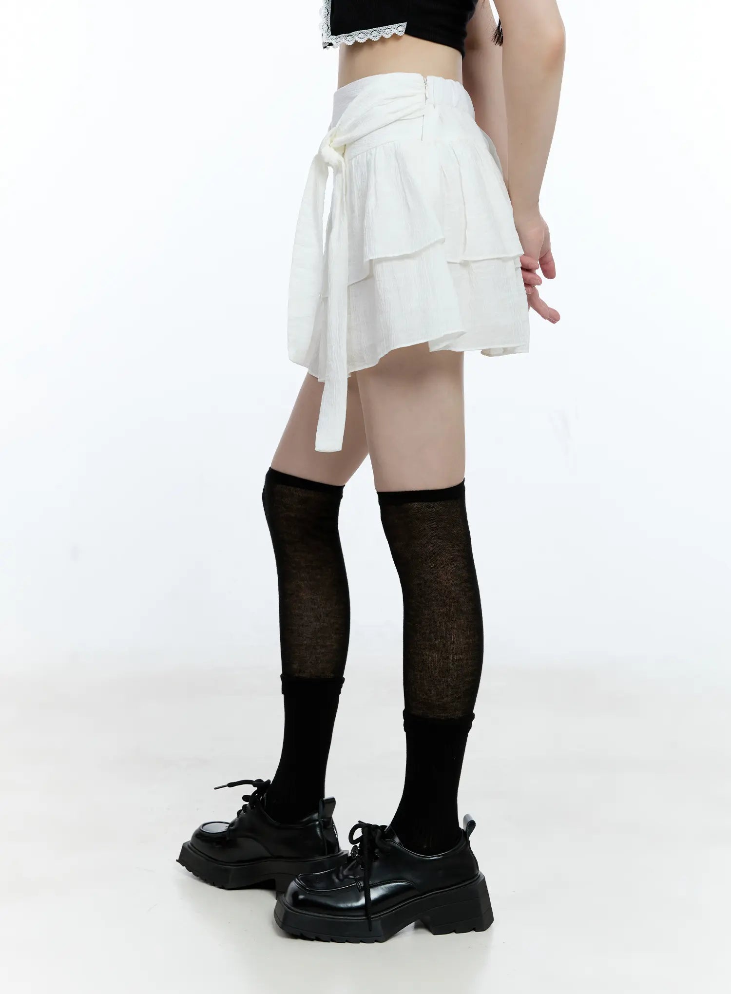 Ribbon-Tie Tiered Mini Skirt CG511