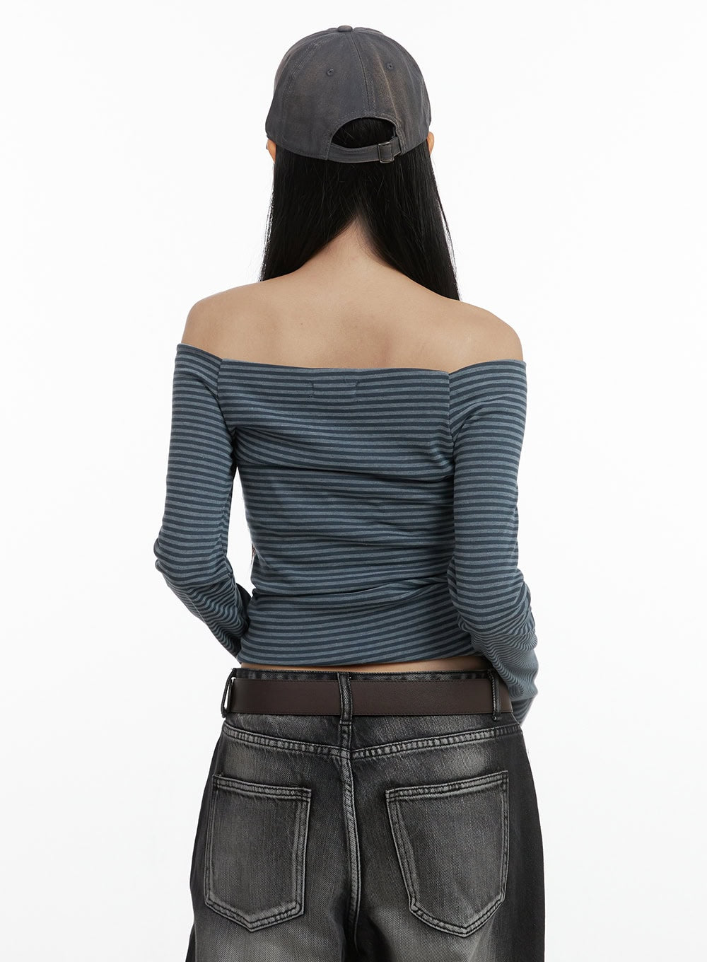 Striped Off-Shoulder Long Sleeve Top OO401