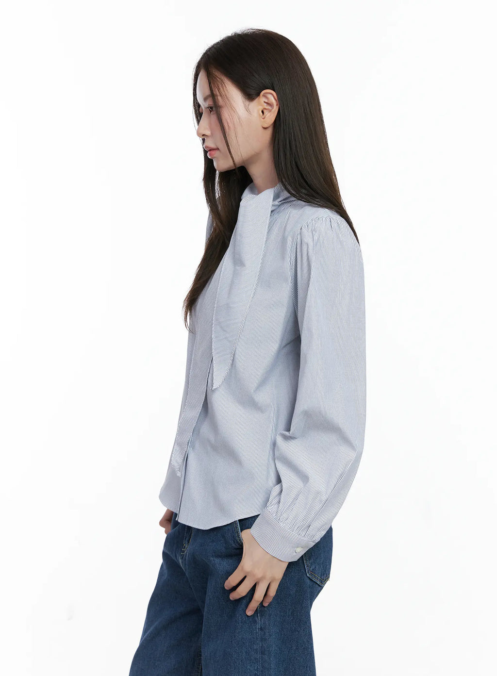 Striped Puff Sleeve Tie Blouse CO506