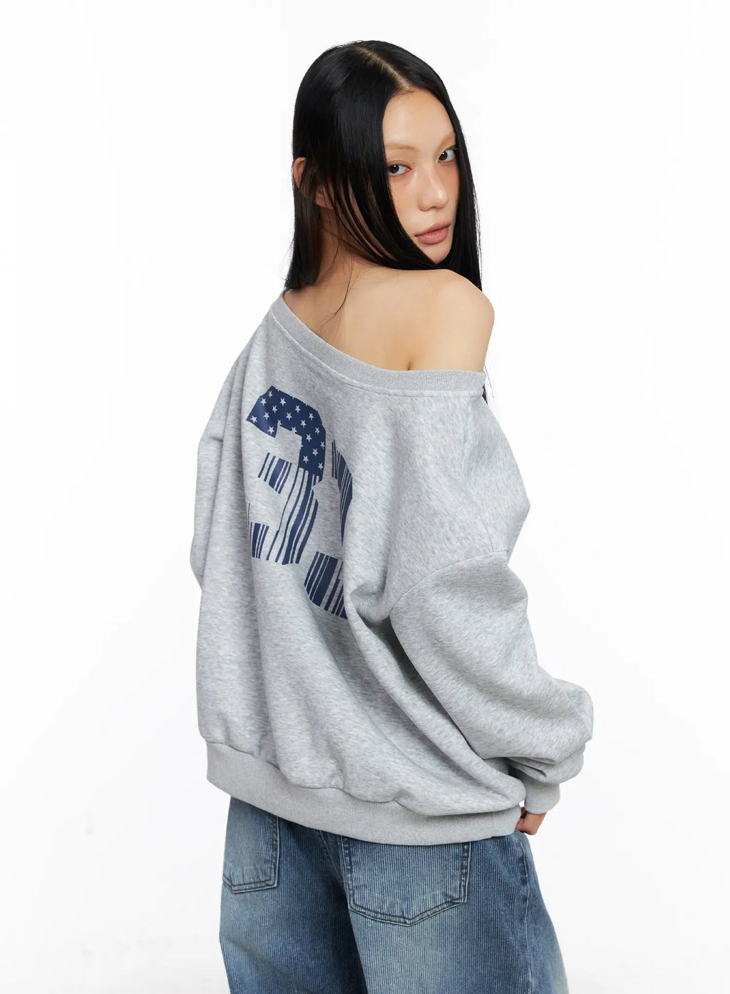 One-Shoulder Graphic Lettering Sweatshirt CS509