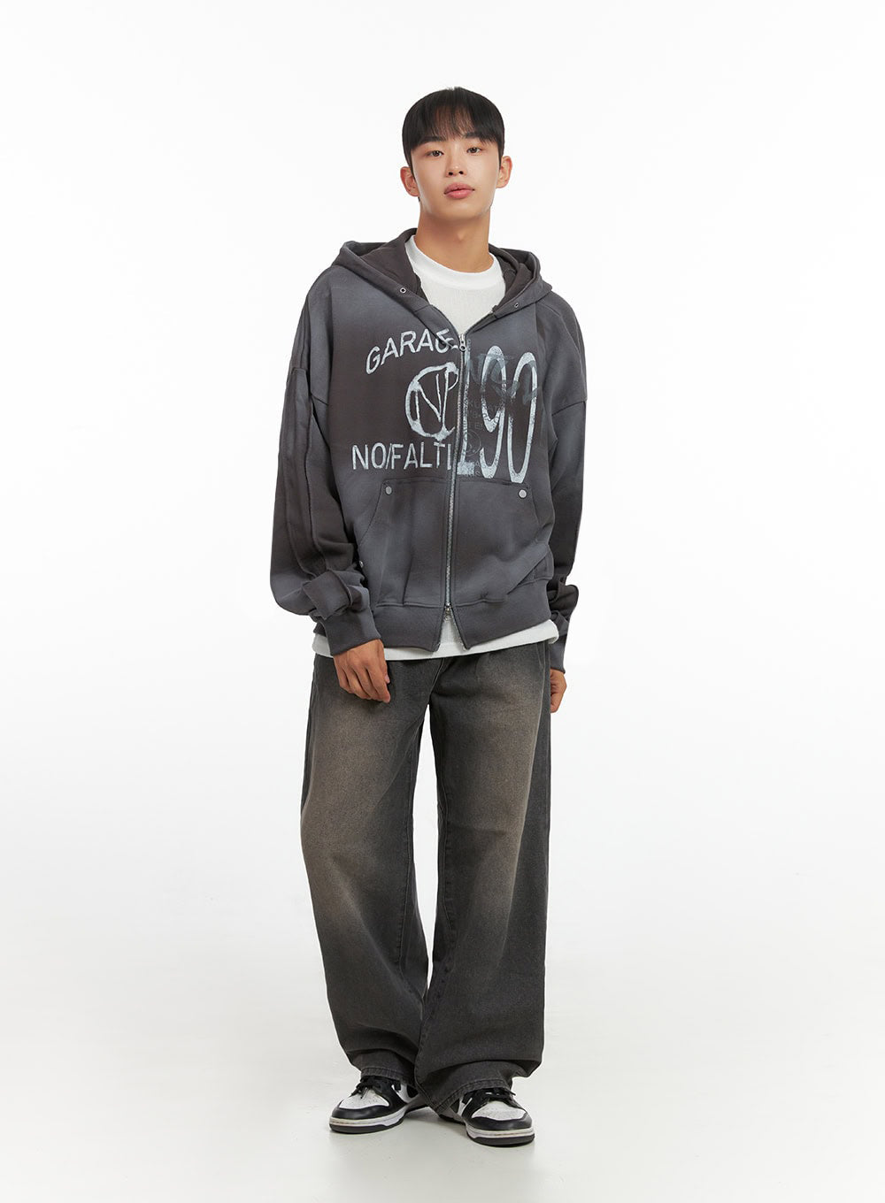 Men's Paint Washed Graphic Zip-Up Hoodie IO420