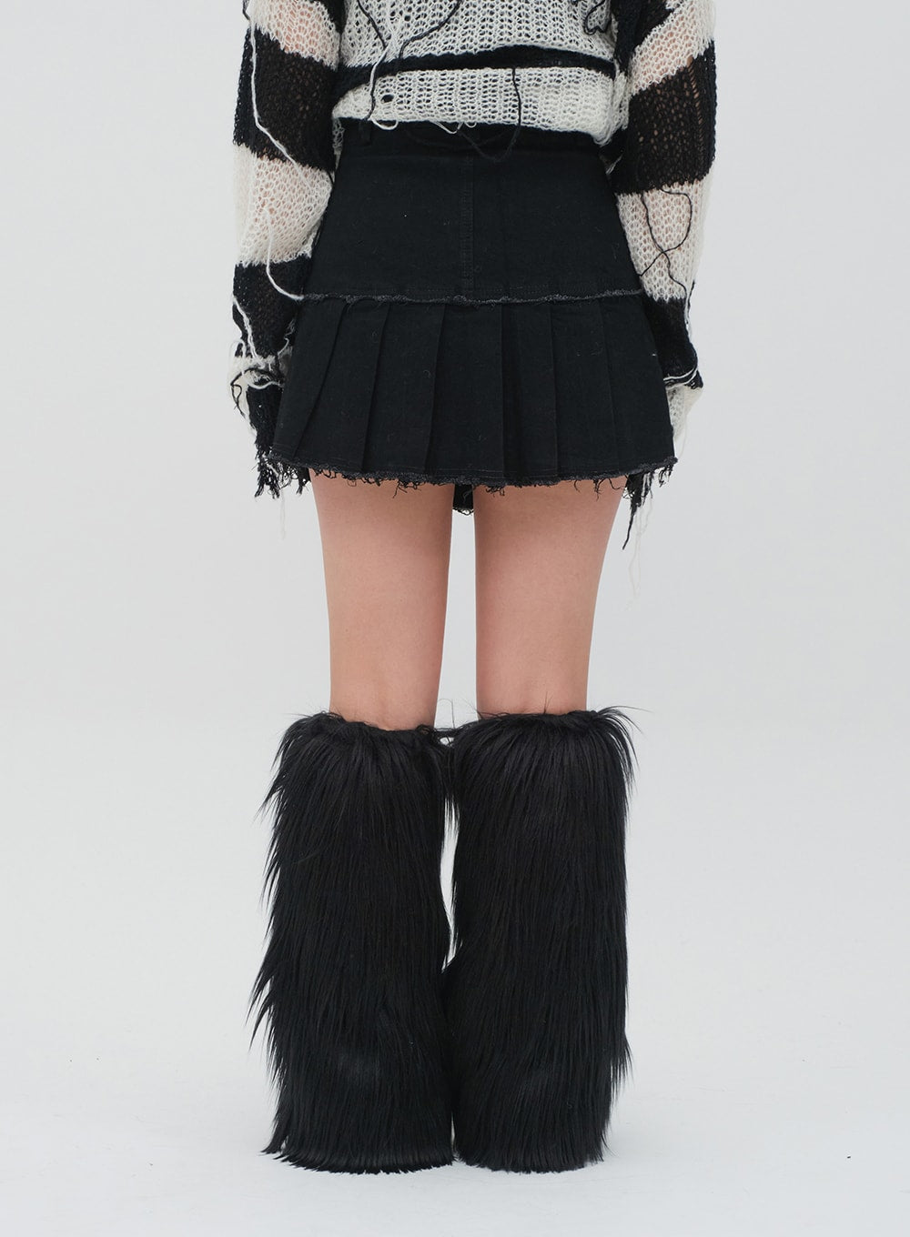 Pleated Hem Denim Skirt