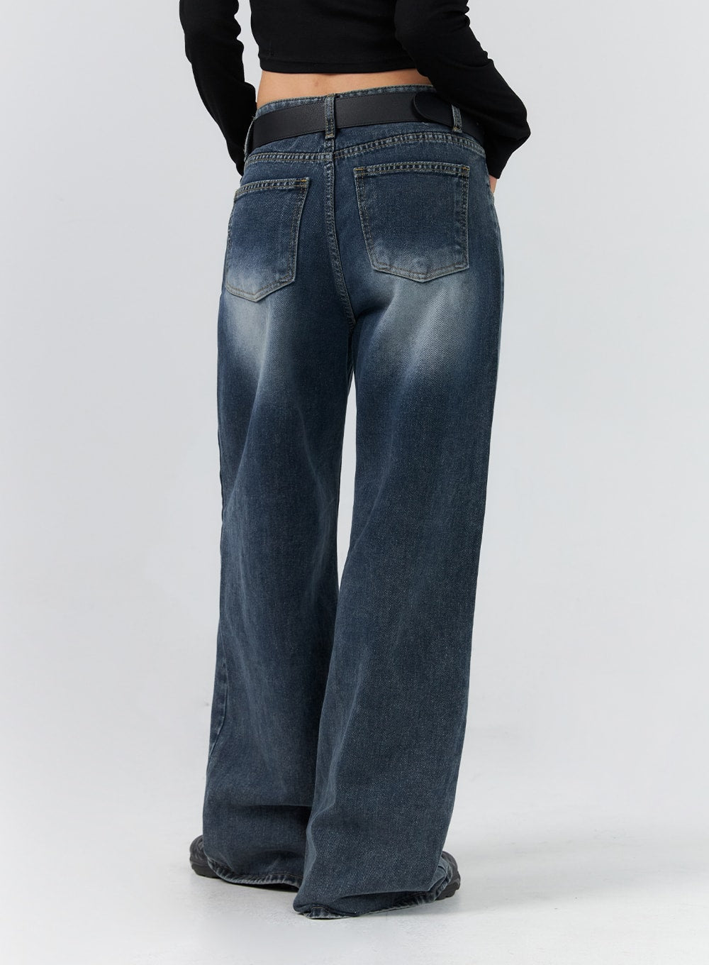 Stitched Washed Wide Leg Jeans CS325