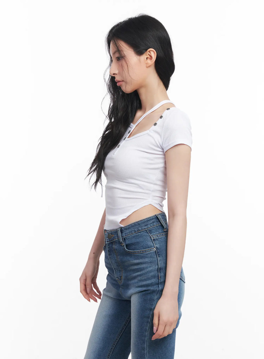 Asymmetric Cut-Out Slim-Fit Top CU511