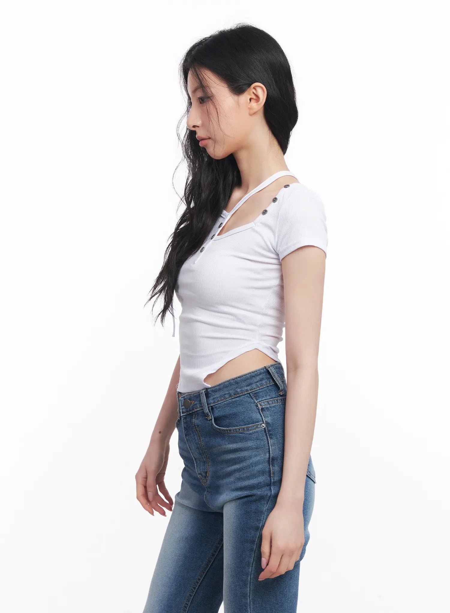 Asymmetric Cut-Out Slim-Fit Top CU511