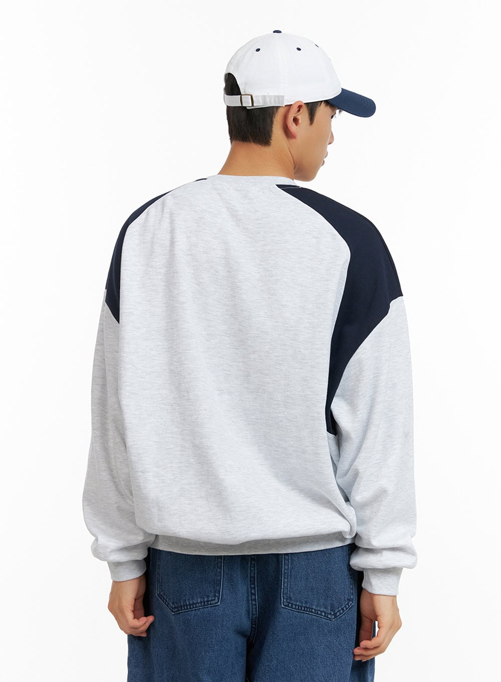 Men's Cozy Contrasting Crewneck Sweatshirt (White) IU414